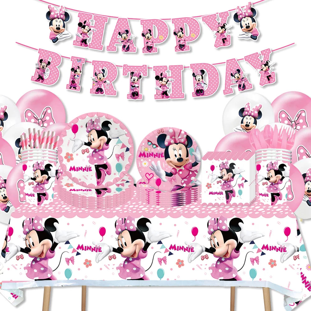 Minnie Mouse Birthday Party Decoration Girls Disposable Tableware Balloon Cups Plates Tablecloth Balloon Baby Shower Party Decor