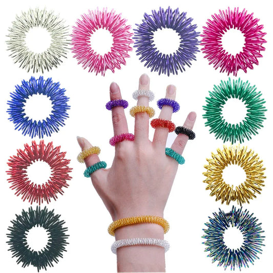 10pcs Finger Rings Set for Teens  Adults Stress Reducer Massager Stress Relief Fidget Toys Acupressure Rings Spiky Sensory