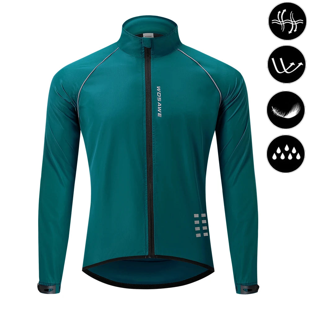 WOSAWE Men's Cycling Windbreaker Ultralight Reflective Windproof Jacket Men MTB Road Bike Wind Coat Long Sleeve Bicycle Clothing