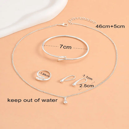 5 Pieces Of Women's Curved Bean Water Drop Earrings Necklace Bracelet Ring Set Wedding Banquet Party Holiday Gifts-8127