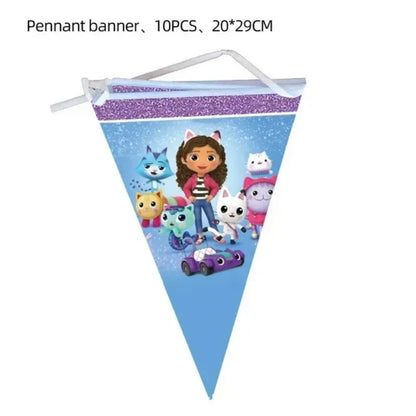 Disney Children's Birthday Party Decorative Products Gabby Doll House Theme Flag Pulling Balloon Disposable Tableware