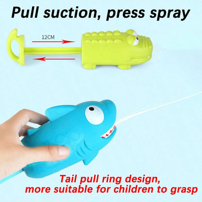 Kids Pull-Out Water Gun Toys For Children Shark Cartoon Design Summer Play Beach Watergun Sprinkler Bathroom Shower Bath Toys