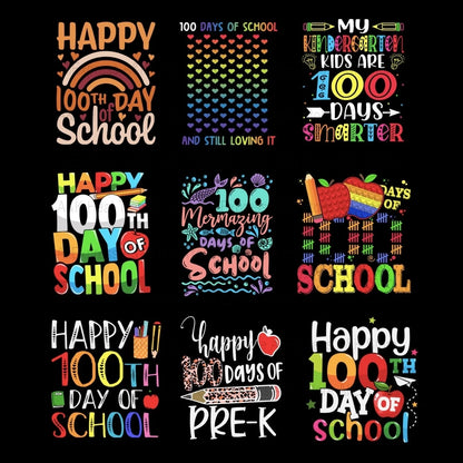 Happy 100 Days of School Heart Transfer Patches Iron On Clothing Kids Boy Rainbow DIY Washable Patches On Clothes Decals Decor