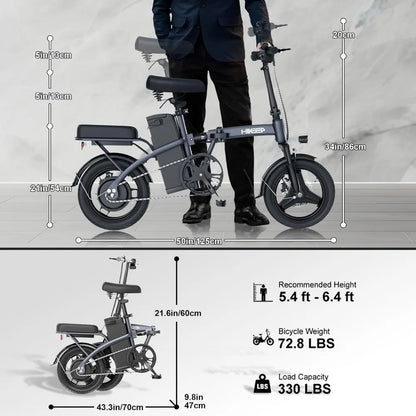 Folding Electric Bikes for Adults,14” Tire 22Mph 400W (Peak 600W) Motor Mini Small Ebike and Multi-Shock Absorption Adjustable