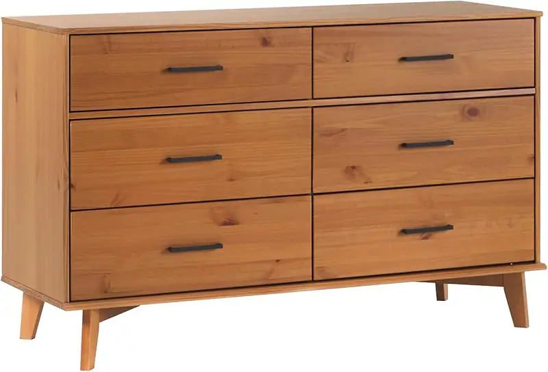 Walker Edison Modern 6-Drawer Dresser Bedroom Storage Organizer, 52 Inch, Walnut Finish