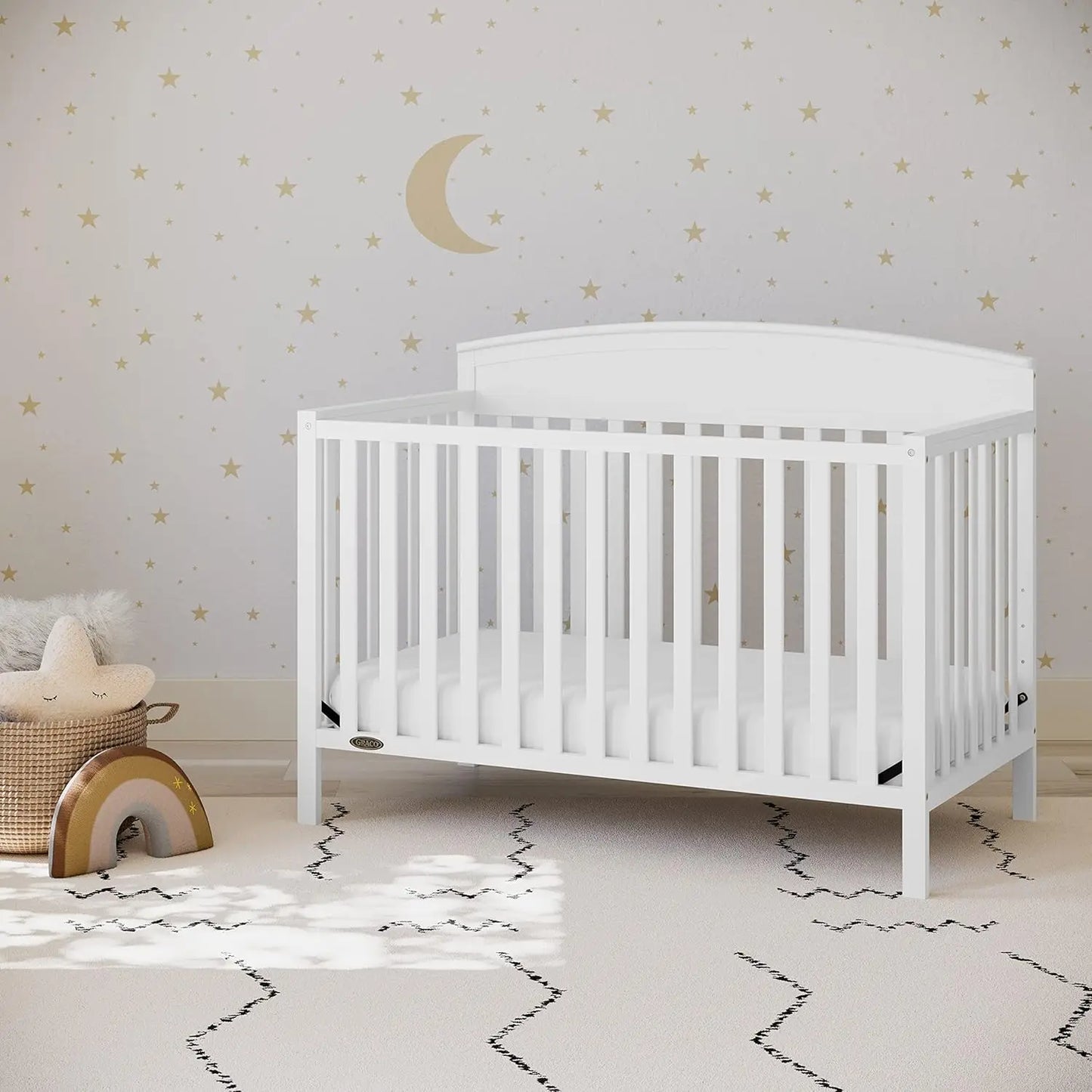 5-in-1 Convertible Crib (White) – Gold Certified, Converts from Baby Crib to Toddler Bed, Daybed and Full-Size Bed, Fits