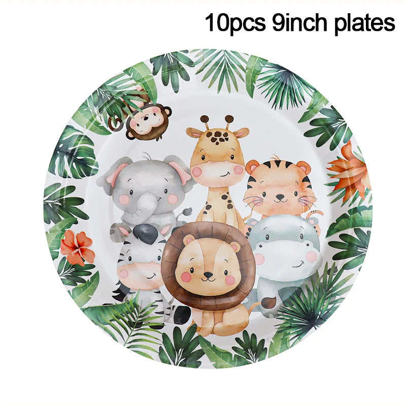 Jungle Safari Birthday Decorations Animal Disposable Tableware Forest Woodland Baby Shower Boy 1 2 3 4 5 Birthday Party Supplies