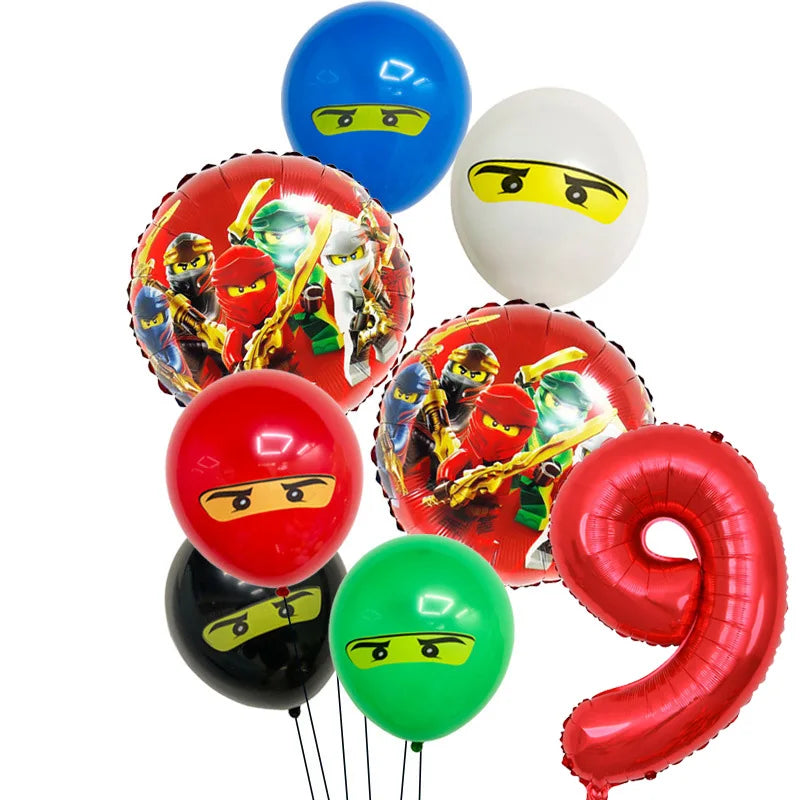 Cartoon Ninja Birthday Decorations  Paper Tableware Plate Cup Tablecloth Foil Ballons Kids Banner Cake Toppers Party Supplies