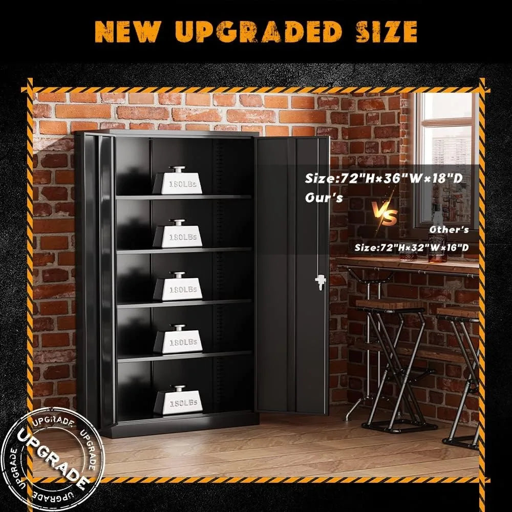 Steel Storage Cabinet 72" Locking Metal Garage Storage Cabinet with 4 Adjustable Shelves, 2 Doors and Lock for File, Office