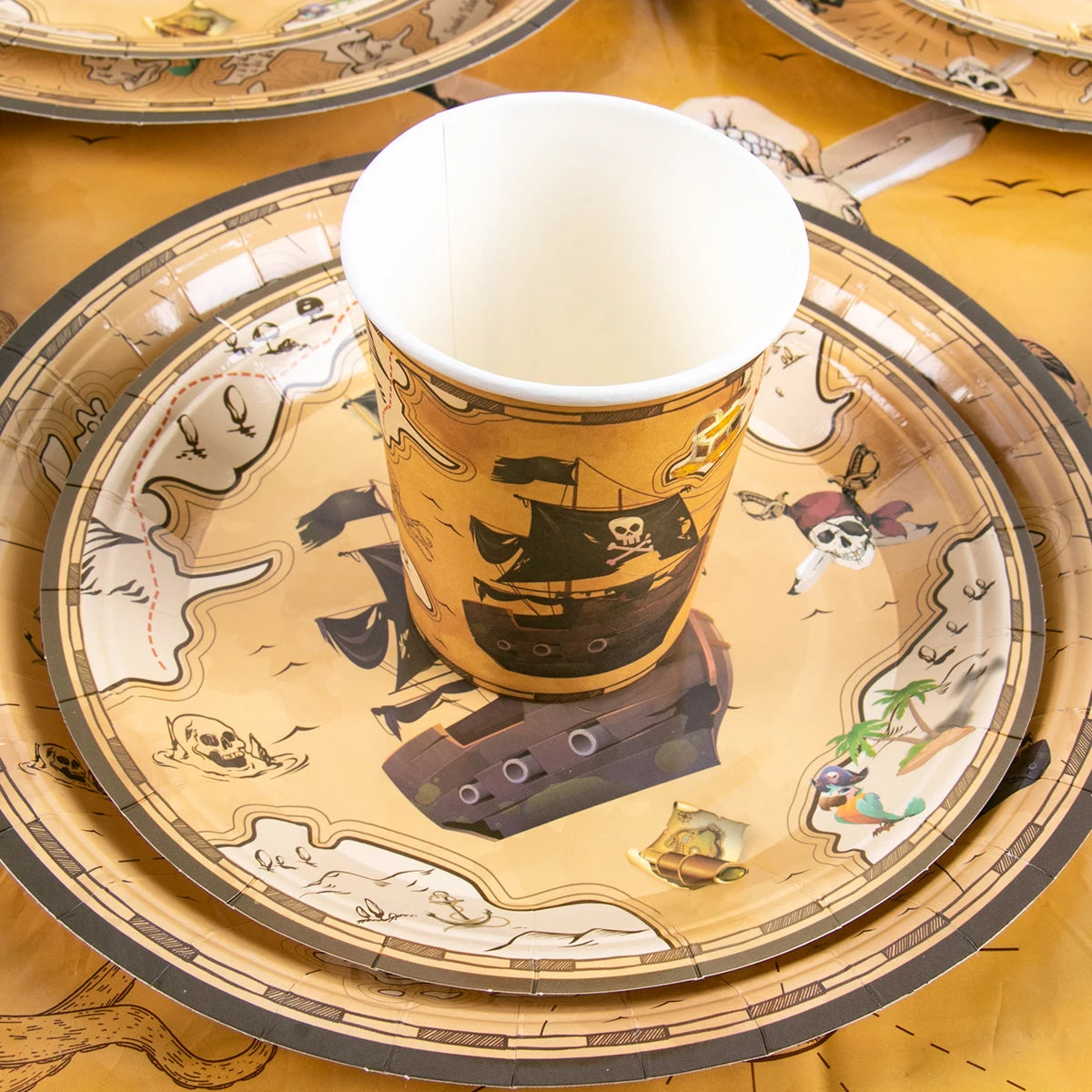 Pirate Theme Party Supplies Paper Plate Cup Napkin Banner Tablecloth Disposable Tableware Kids Boys Pirate Birthday Party Decor