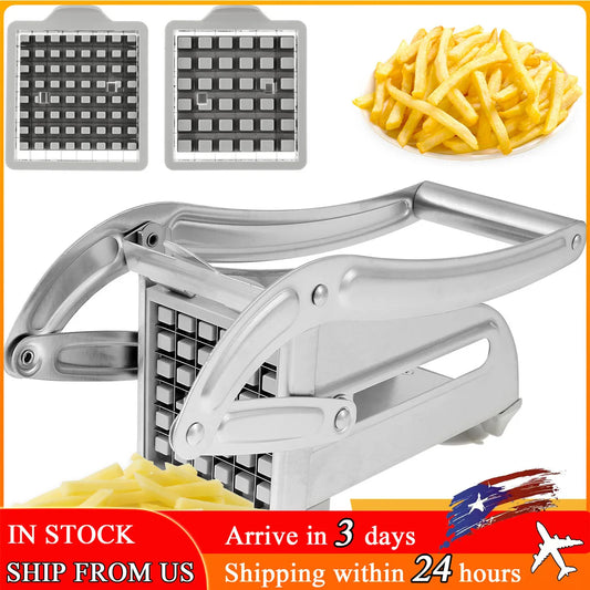 French Fry Cutter Stainless Steel Potato Chipper Blades Manual Food Slicer Dicer Multifunction Vegetable Fruit Onion Chipper