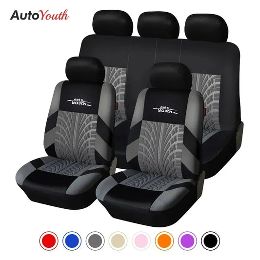 AUTOYOUTH Brand Embroidery Car Seat Covers Set Universal Fit Most Cars Covers with Tire Track Detail Styling Car Seat Protector