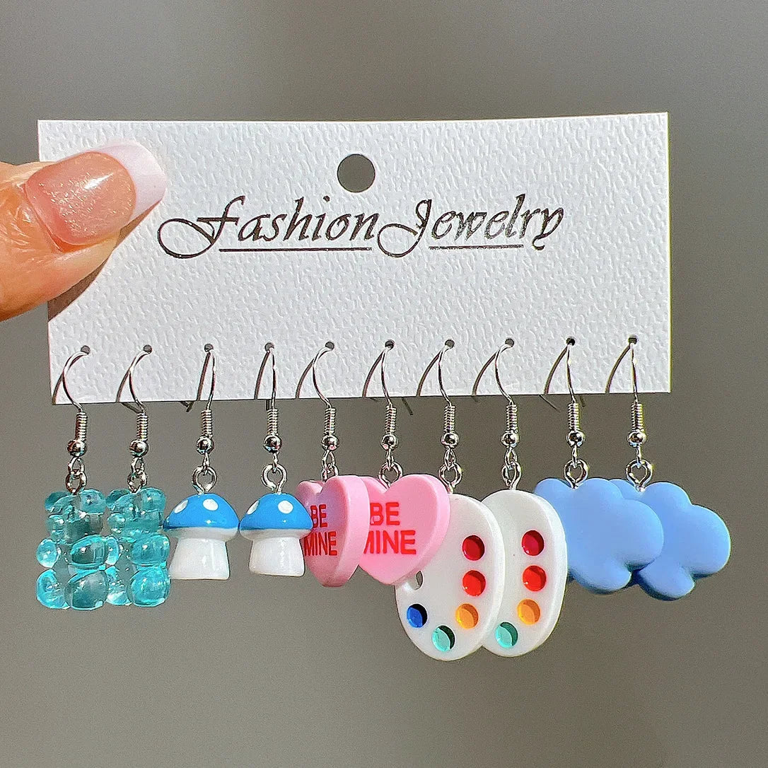 Cartoon Animal Earrings Set For Women New Y2K Girl Cute Colorful Geometric Acrylic Duck Love Drop Earrings Trendy Jewelry Gifts