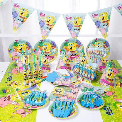 Cartoon Spongebob Theme Kids Birthday Plates Cups Napkins Disposable Tableware Supplies child Baby Birthday Party Decoration Set