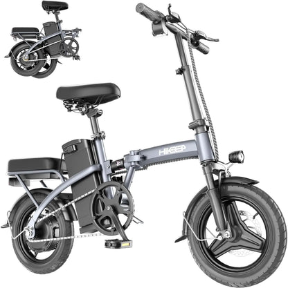 Folding Electric Bikes for Adults,14” Tire 22Mph 400W (Peak 600W) Motor Mini Small Ebike and Multi-Shock Absorption Adjustable