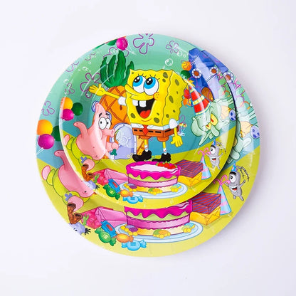 Cartoon Spongebob Theme Kids Birthday Plates Cups Napkins Disposable Tableware Supplies child Baby Birthday Party Decoration Set