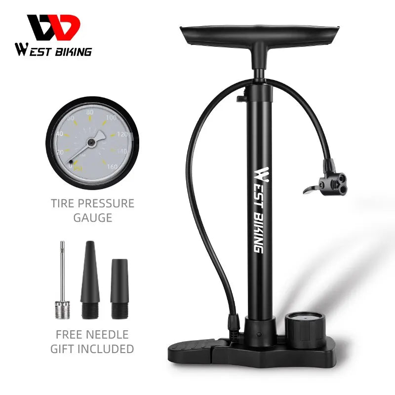 WEST BIKING Bicycle Pump 160PSI Portable Stainless Steel Bike Pump Schrader Presta Valve Inflator Mountain Road Bike Accessories