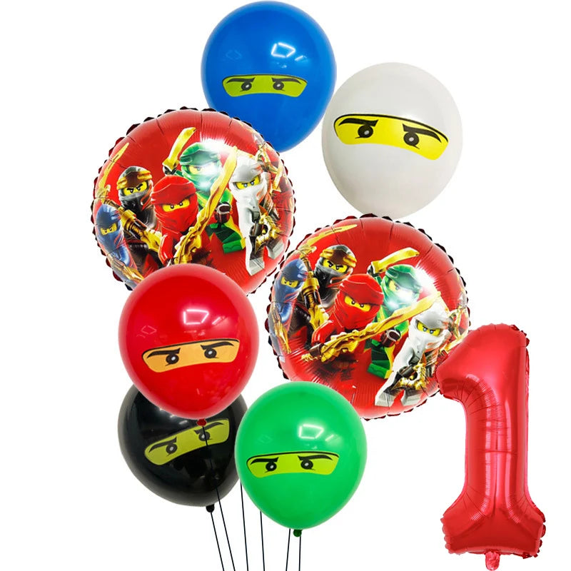 Cartoon Ninja Birthday Decorations  Paper Tableware Plate Cup Tablecloth Foil Ballons Kids Banner Cake Toppers Party Supplies