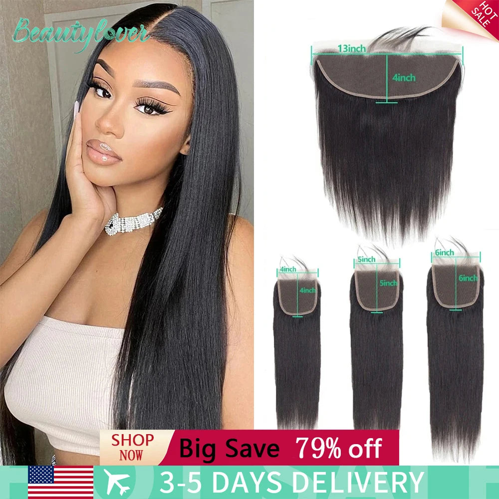 13x4 Human Hair Lace Frontal Only Transparent Lace 4x4 6x6 5x5 Lace Closure 24 Inch Human Hair Brazilian Straight For Women