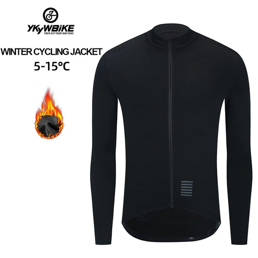 YKYWBIKE WINTER JACKET Thermal Fleece Men Cycling jacket Long Sleeve Cycling Bike Clothing  black 사이클링 겨울 재킷