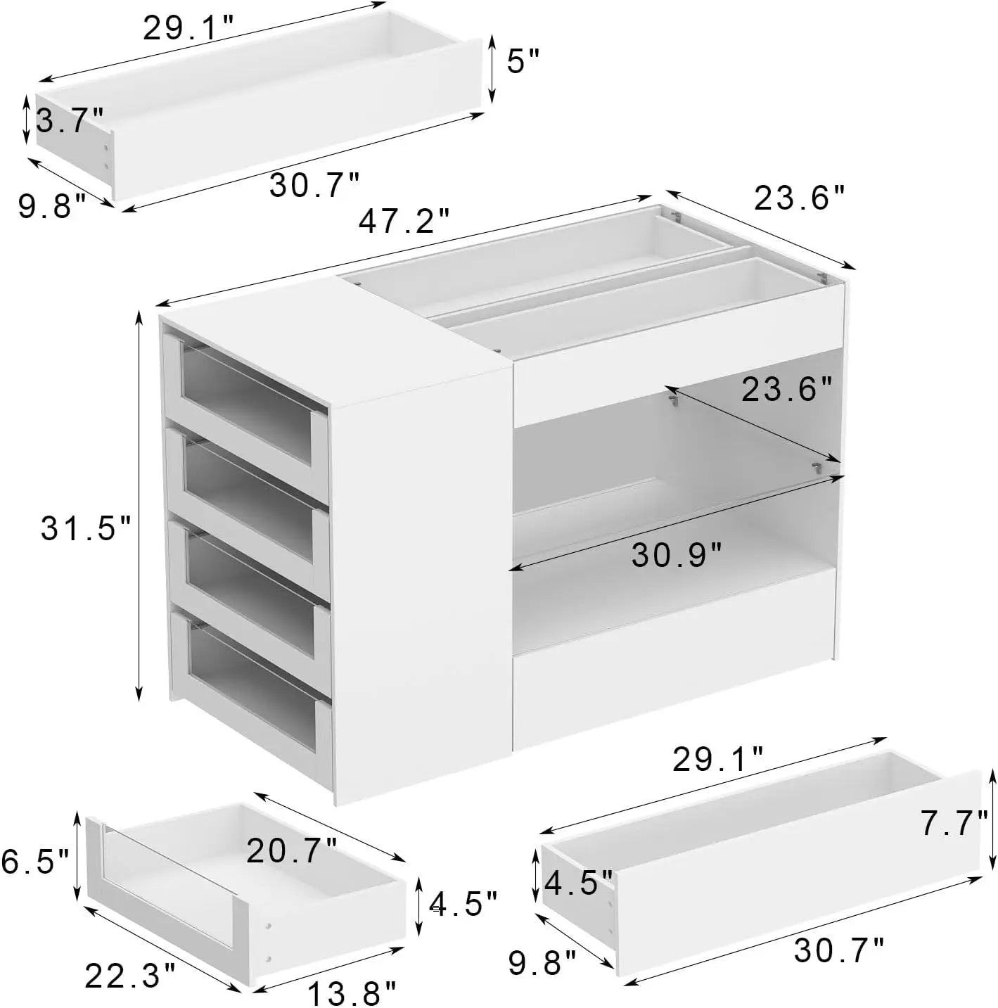 8-Drawer Glass Tabletop Island Wardrobe Closet with Jewelry Organizer Modern White Bedroom Dresser & Display Cabinet PB/Glass