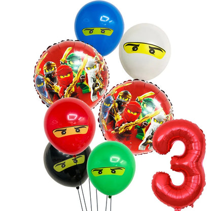 Cartoon Ninja Birthday Decorations  Paper Tableware Plate Cup Tablecloth Foil Ballons Kids Banner Cake Toppers Party Supplies