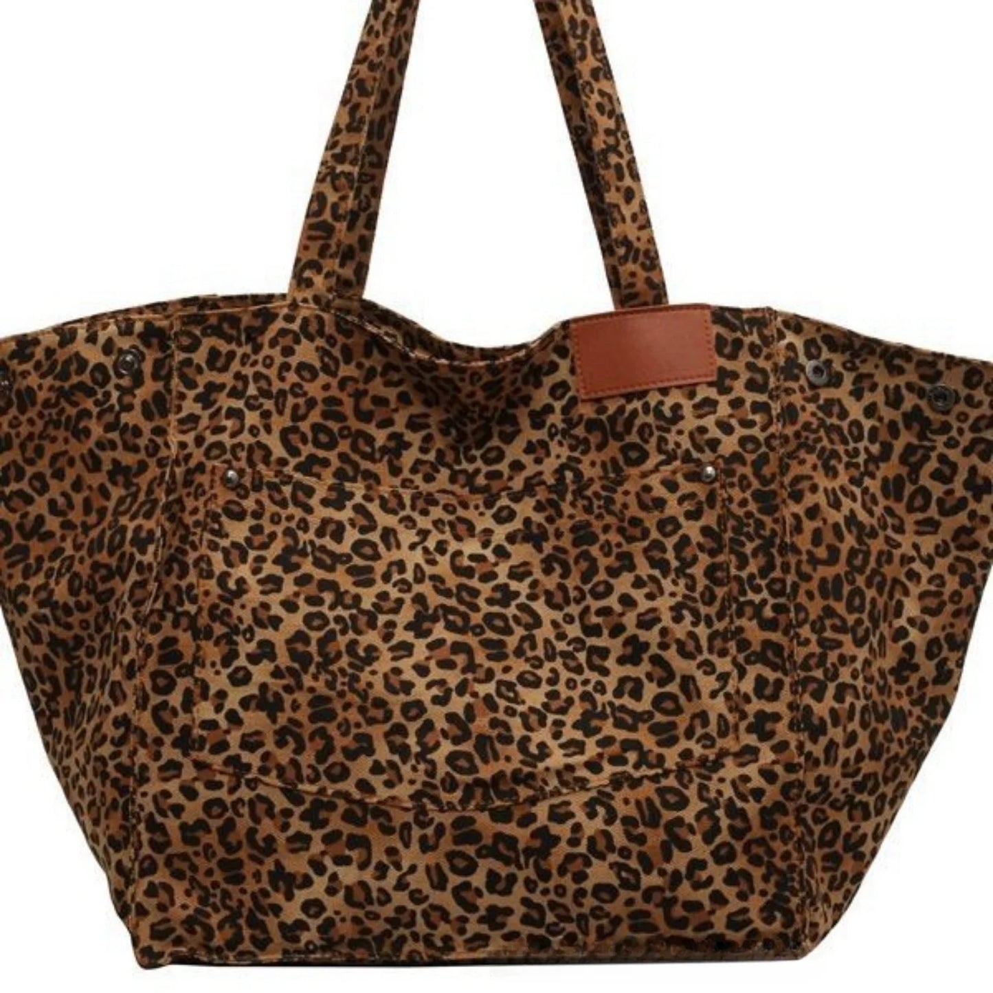 Fashion Large Capacity Handbag Leopard Pattern Tote School Work Shopping Bag Retro Canvas Shoulder Bag