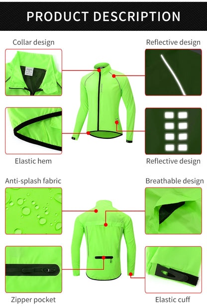 WOSAWE Men's Cycling Windbreaker Ultralight Reflective Windproof Jacket Men MTB Road Bike Wind Coat Long Sleeve Bicycle Clothing