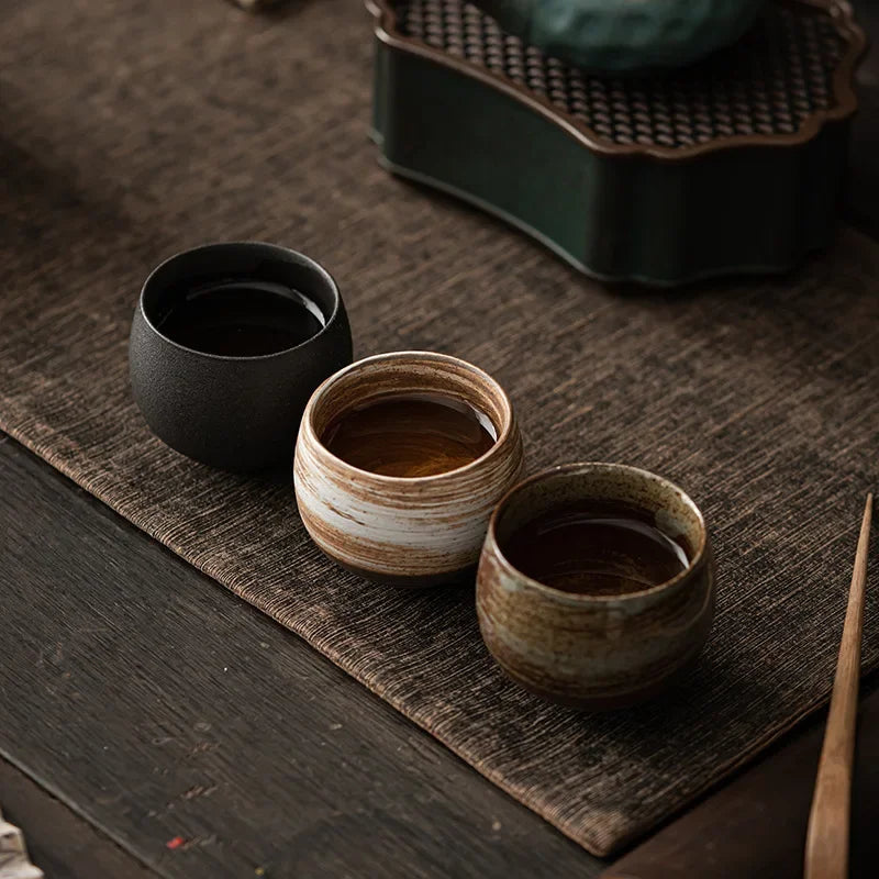 Japanese Handmade Rough Pottery Tea Cup Ceramic Kung Fu Tea Set Single Cup Antique Style Quiet Path Antique Craftsmanship Gift