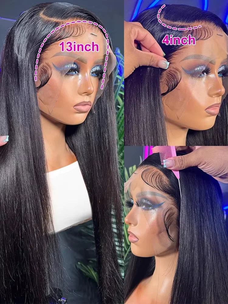 46 50 Inch 13x4 13x6 HD Transparent Bone Straight Lace Front Wigs 200 Density Brazilian Human Hair Wigs For Women