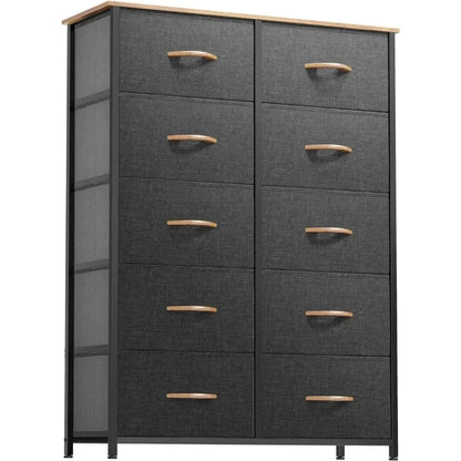 10 Drawers Dresser, Fabric Dresser, Tall Chest Organizer Unit for Living Room, Hallway, Closets - Sturdy Steel Frame