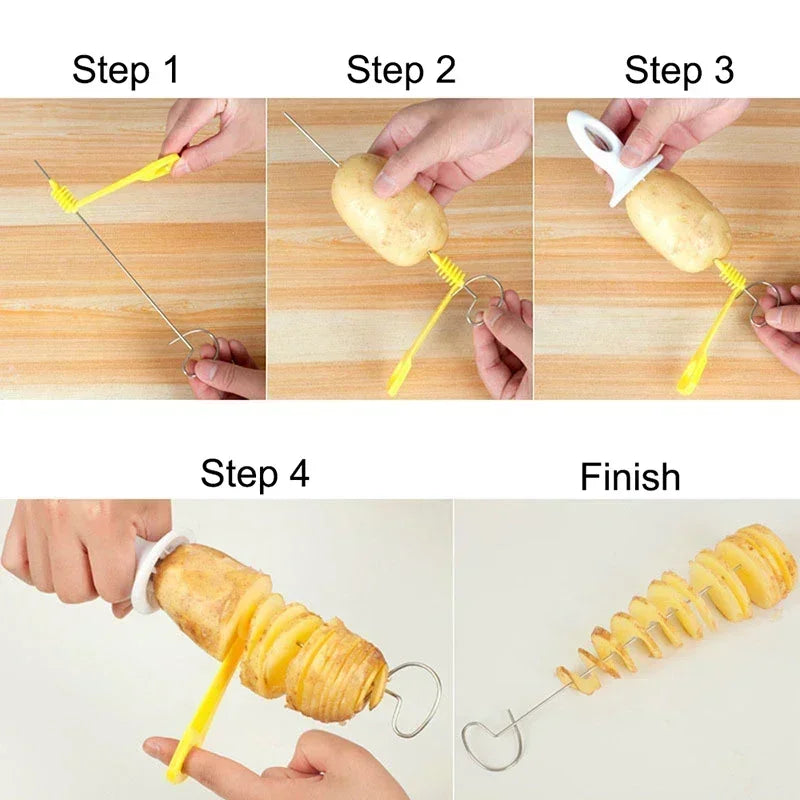 Spiral Potato Cutter With 4 Stainless Steel Sticks Spiralizer Chips Maker Manual Twisted Potato Slicer Kitchen Gadgets