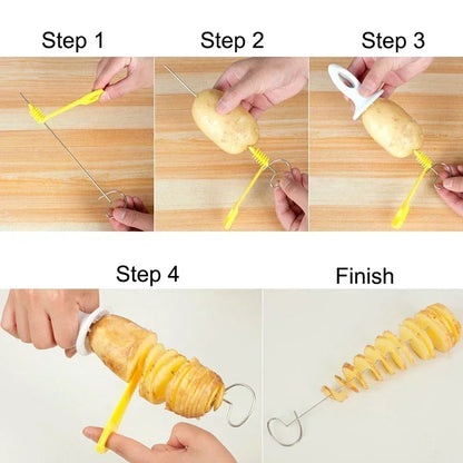 Spiral Potato Cutter With 4 Stainless Steel Sticks Spiralizer Chips Maker Manual Twisted Potato Slicer Kitchen Gadgets