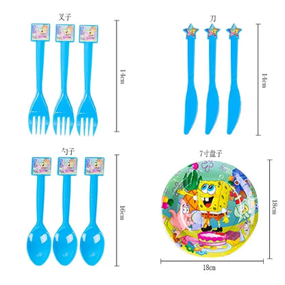 Cartoon Spongebob Theme Kids Birthday Plates Cups Napkins Disposable Tableware Supplies child Baby Birthday Party Decoration Set