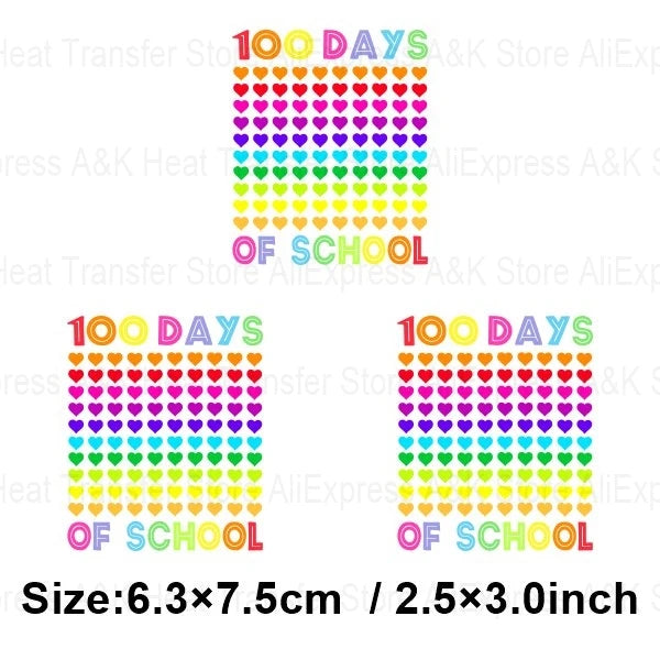 100 Days Of School Kids Thermo Stickers T-Shirt Diy Dinosaur Apple Owl Heat Transfer Boy Girls Iron On Heat Patch Decals