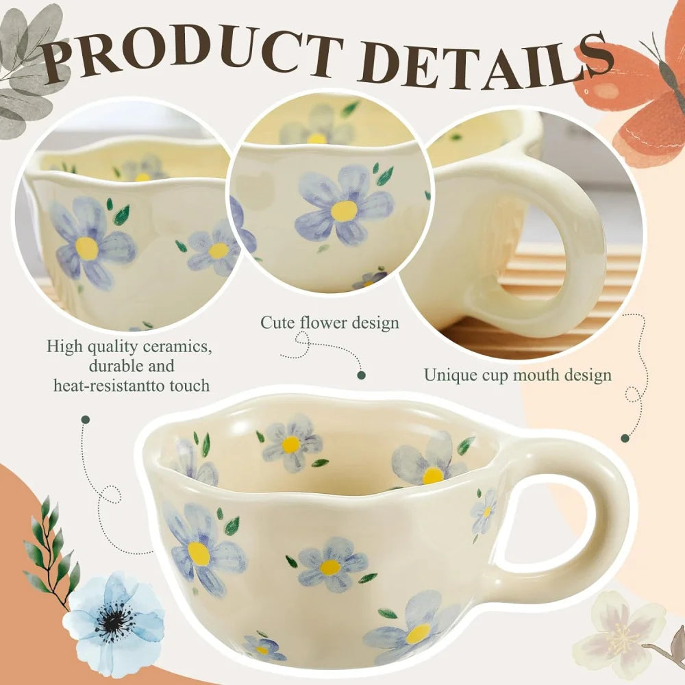 Ceramic Mugs Coffee Cups Hand Pinched Irregular Flower Milk Tea Cup ins korean style Oatmeal Breakfast Mug Drinkware Kitchen