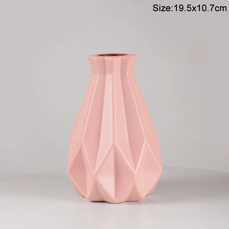 Nordic Flower Vase Imitation Ceramic Plastic Flower Vase Pot Home Living Room Desktop Decoration Wedding Centerpiece Arrangement