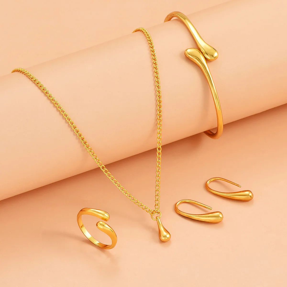 5 Pieces Of Women's Curved Bean Water Drop Earrings Necklace Bracelet Ring Set Wedding Banquet Party Holiday Gifts-8127