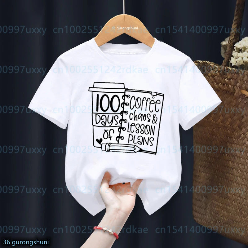 New boys t-shirt 100 Day Of School Graphic Printed Children'S School Clothes girls Tshirts Fashion Boys Girls Unisex Clothes