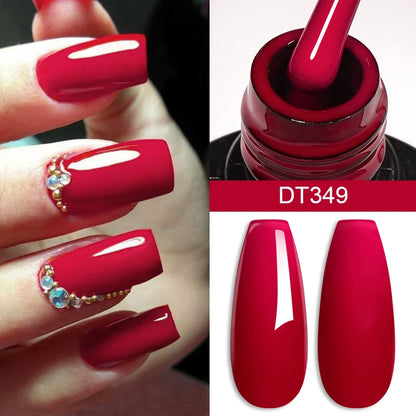 MEET ACROSS 7ml Red Gel Nail Polish Crystal Semi Permanent Soak Off UV Gel Varnish Nail Art Manicure Base Matte Top Coat Vernis