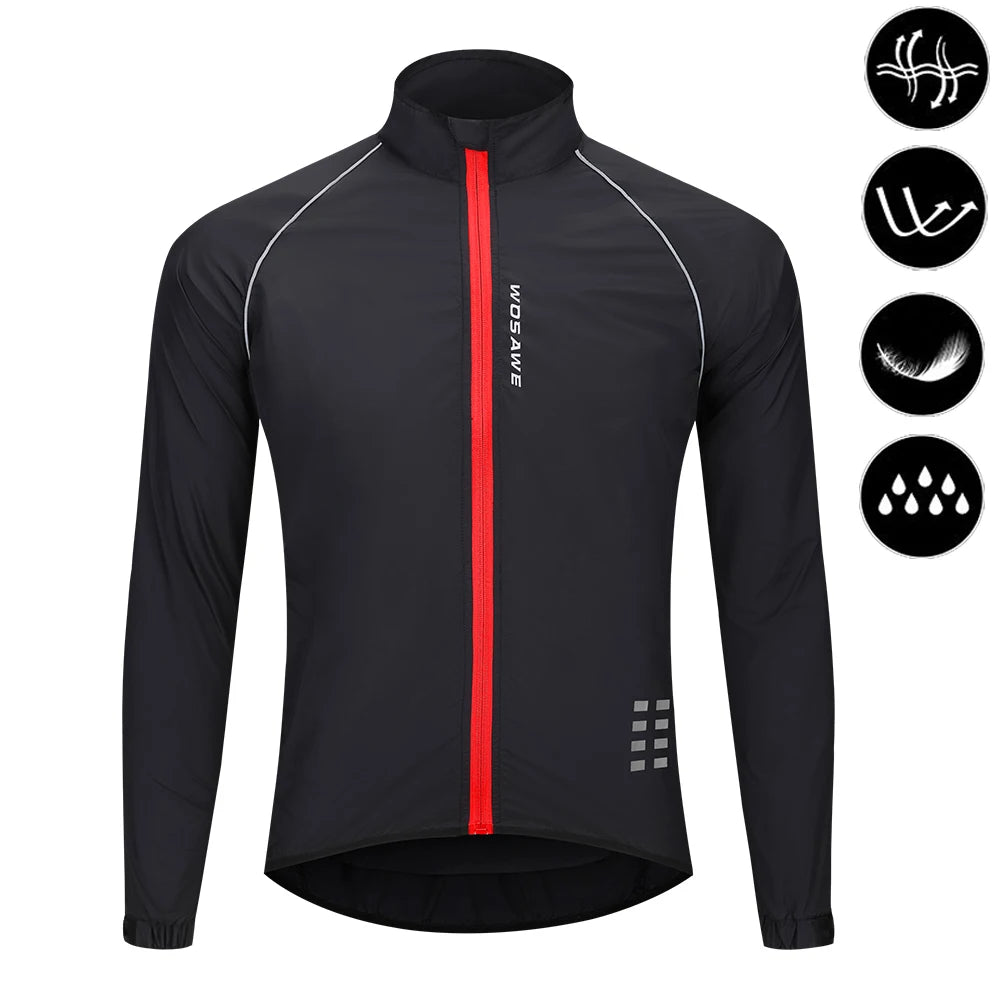 WOSAWE Men's Cycling Windbreaker Ultralight Reflective Windproof Jacket Men MTB Road Bike Wind Coat Long Sleeve Bicycle Clothing