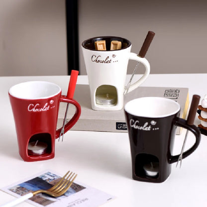 European Candle Cup Cheese Chocolate Melting Ceramic Mug Heating Food Ceramic Mug with Fork Creative Coffee Mug Tableware 130ML