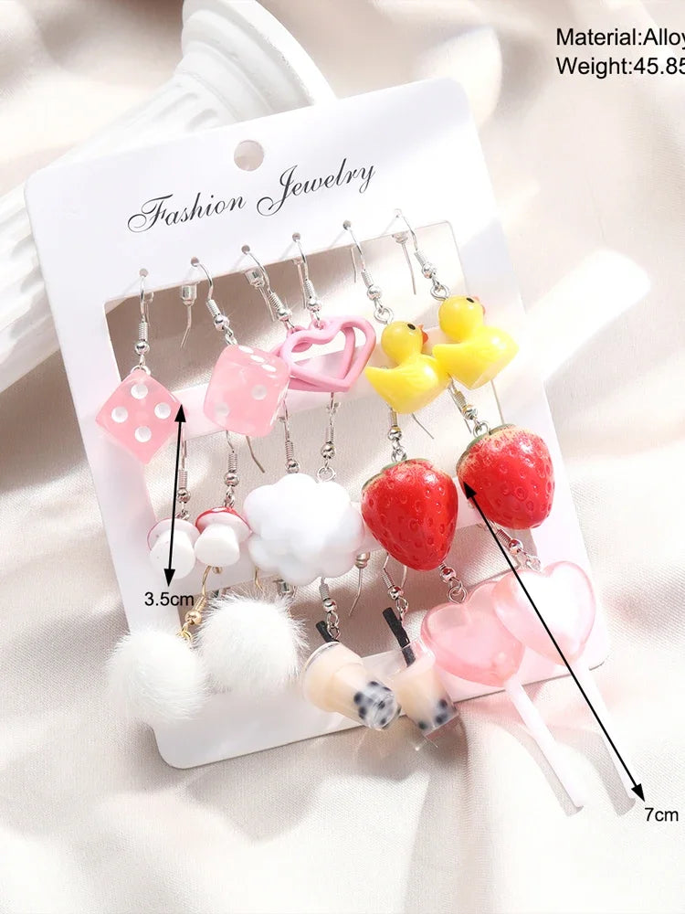 Cartoon Animal Earrings Set For Women New Y2K Girl Cute Colorful Geometric Acrylic Duck Love Drop Earrings Trendy Jewelry Gifts