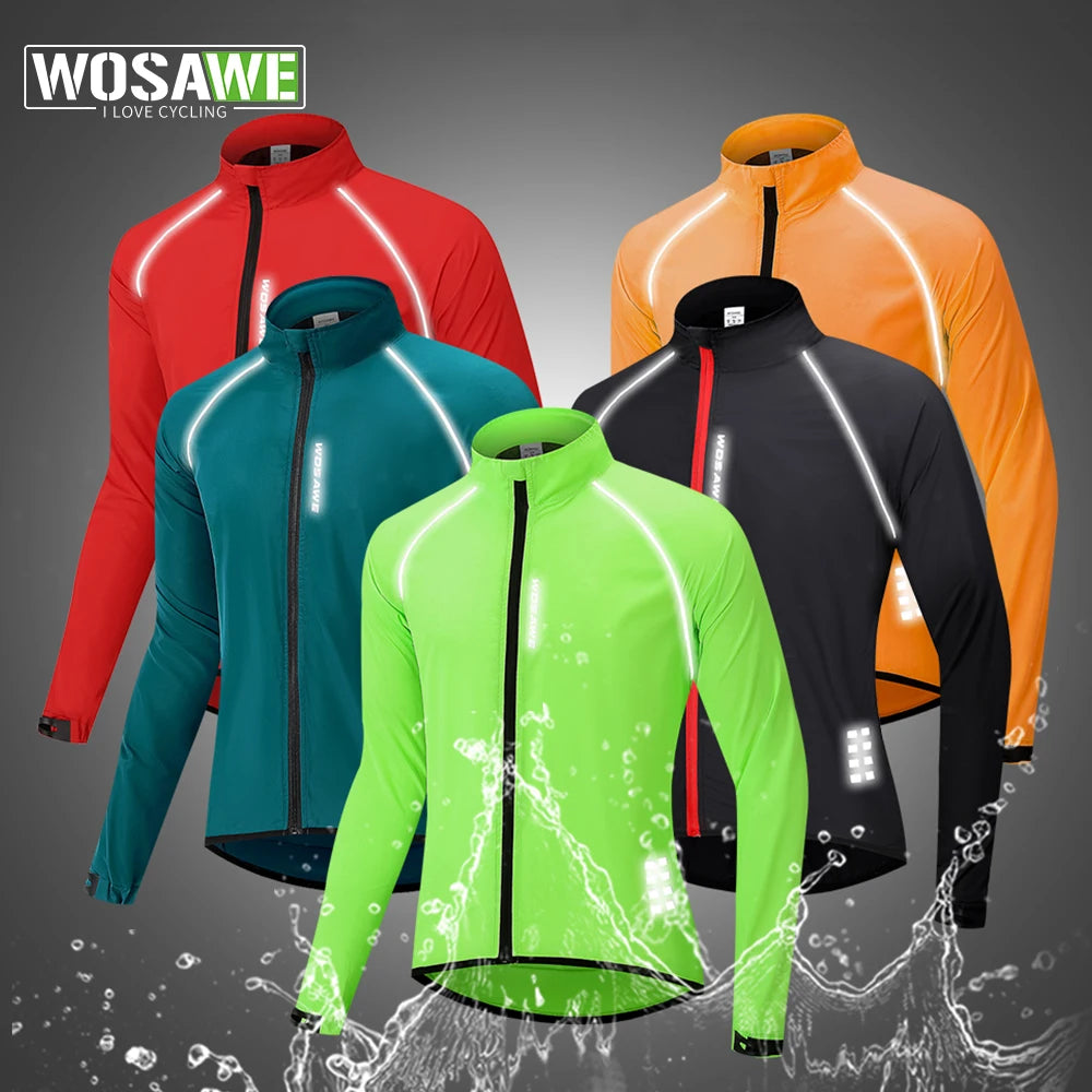 WOSAWE Men's Cycling Windbreaker Ultralight Reflective Windproof Jacket Men MTB Road Bike Wind Coat Long Sleeve Bicycle Clothing