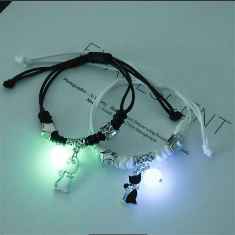 Creative Luminous Couple Bracelets for Women Men Unisex Adjustable Braided Rope Heart Star Key Lock Charm Bracelet Jewelry Gift