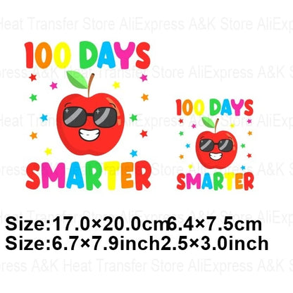 100 Days Of School Kids Thermo Stickers T-Shirt Diy Dinosaur Apple Owl Heat Transfer Boy Girls Iron On Heat Patch Decals