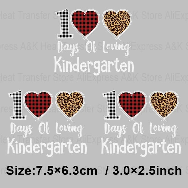 Happy 100 Days of School Heart Transfer Patches Iron On Clothing Kids Boy Rainbow DIY Washable Patches On Clothes Decals Decor