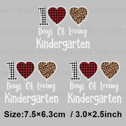 Happy 100 Days of School Heart Transfer Patches Iron On Clothing Kids Boy Rainbow DIY Washable Patches On Clothes Decals Decor