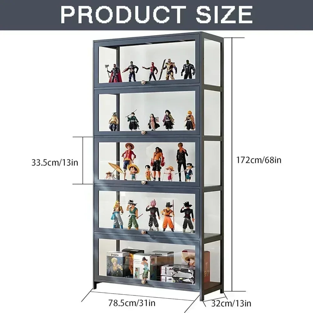 Display Cabinet, 5-Tier Tall Bookcase with Adjustable Shelves, Collectibles Toy Organizers Rack & Display Shelf, Bookshelf