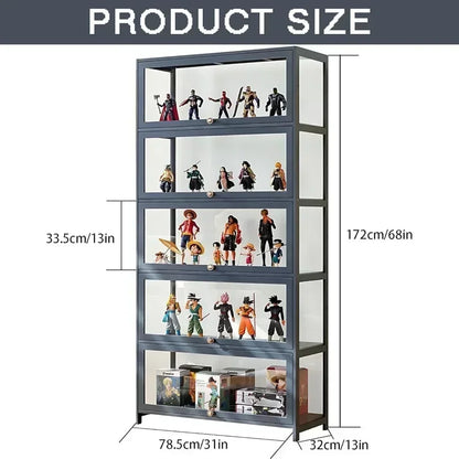 Display Cabinet, 5-Tier Tall Bookcase with Adjustable Shelves, Collectibles Toy Organizers Rack & Display Shelf, Bookshelf